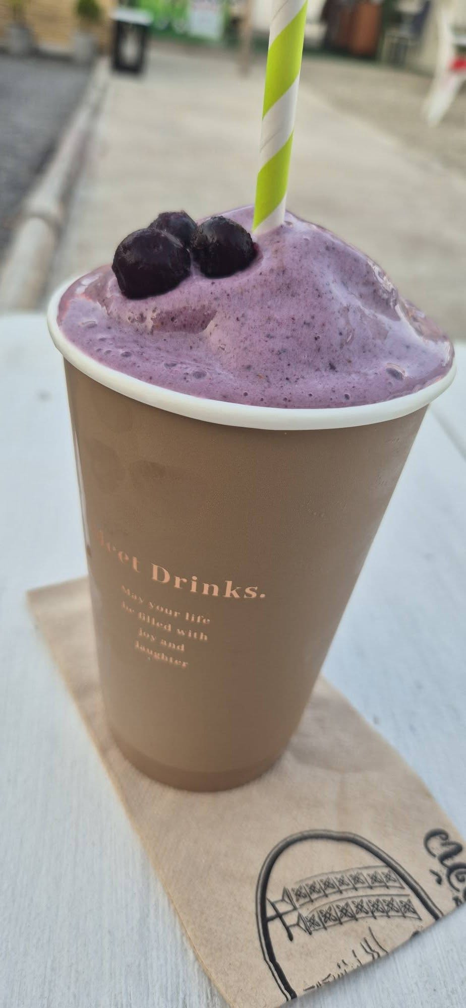 A fresh blueberry smoothie served at Bamboo Balls